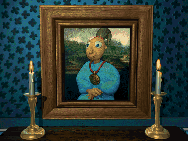 A painting of Twinsen, hanging on a wall in Miss Bloop's Private Museum